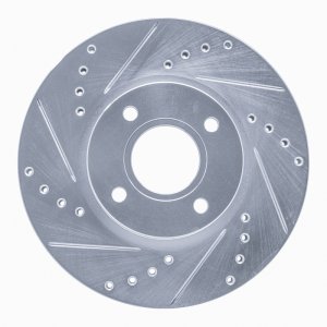 Ford Fiesta Brake Rotor (1) - Front Left - R1 Concepts - Drilled & Slotted - Silver - `14-`23